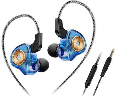 Yeabomy AK6-Ultra - Cuffie intrauricolari per monitor, bassi stereo, Hi-Fi IEM, auricolari da gioco con cavo, senza cavi staccabili (con microfono, blu)