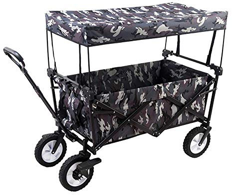 QZQJUILU Foldable Folding Wagon Cart Utility Garden Cart Foldable Outdoor Trolley with Sun/Rain Shade80 kg/176 Pounds Capacity Push Bar for Shopping Beach Lawn
