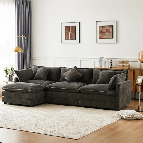 Soweiz divano a tre posti, divano imbottito, divano ad angolo con poggiapiedi, divano ad angolo a forma di L, design moderno, mobili imbottiti, tessuto di ciniglia, adatto per soggiorno e camera da