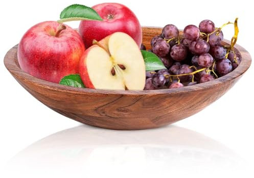 GEEZY Large Mango Wooden Bowl for Serving Food, Salad, Vegetables, Fruits, Snacks 29cm - Premium Brown Decorative Mango Wood, 3 Small Felt Pads for Stability - Wooden Salad Bowl, Fruit Bowl