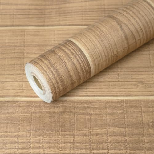 Tinicor Selbstklebende Holztapete, selbstklebende Rückseite, Kunststoff-Holzoptik, Vinylfolie, abziehen und aufkleben, wasserdichte Vintage-Tapete, dekorativer Küchenschrank, Wand, Möbel, Hellbraun