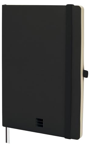 FINOCAM – Nexo Notebook Soft Cover Plain Black | A5 Notebook with Micro-Perforated Pages | Pocket and Pen Holder | 72 Pages, Ideal for Writing and Drawing