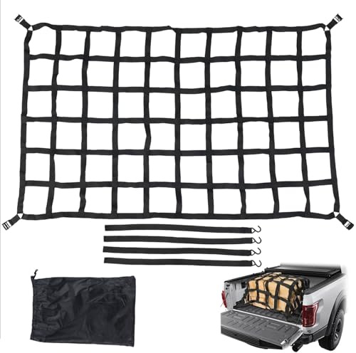 Ladungssicherungsnetz,Cargo Net,Luggage Net for Trailers,Ca. 127x106cm,Rissfest,4 Gurte,Geeignet Für Lkws,Anhänger,Pickup-Trucks,Suvs Usw.,Schwarz