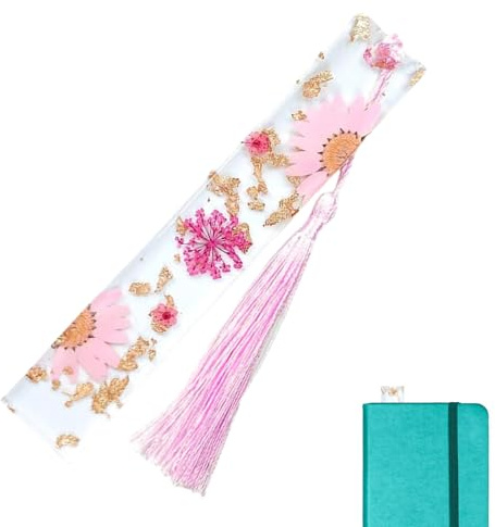 Lesezeichen aus Kunstharz – Lesezeichen mit Gänseblümchen-Motiv, Lesezeichen mit getrockneten Blumen und Epoxidharz, Lesezeichen mit getrockneten Blumen, florale Lesezeichen für Buchliebhaber, Frauen