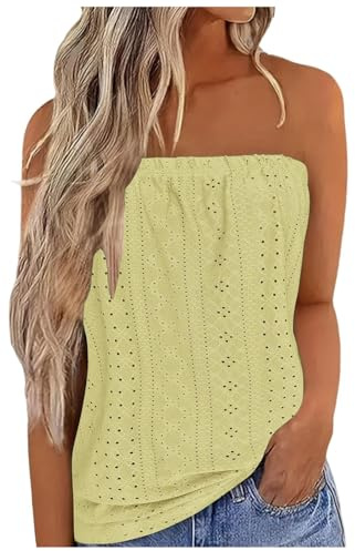 Summer Tops for Women UK Sale Promotion Strapless Vest Tops Sleeveless Tube Bandeau Top Casual Loose Fit Blouse Tunic T Shirts Trendy Plain T Shirt Eyelet Tees Tank Top Clearance