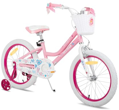 JOYSTAR Vélo 18 Pouces pour Filles de 6 à 9 Ans, vélo 18 Pouces pour Filles avec Roues stabilisatrices et Panier, Rose Clair