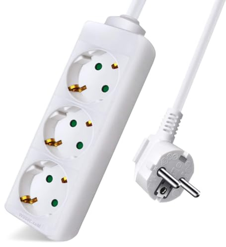 Regleta de Enchufes con 3 Tomas de Corriente (Cable de 3m, Sin Interruptor) Blanco