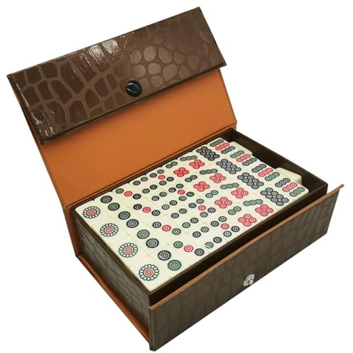 Jorzer Kinesiskt Mahjong set med 144 plattor mini Mahjong set med brun bärväska bärbart och lätt spel för resor, camping, familjesammankomster, vänner fest