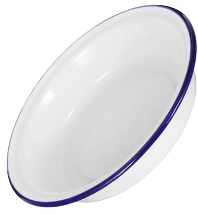 MAGICLULU Assiette à Fruits Émail Blanc Avec Rebord Bleu Plateau De Service Ronde Vintage Pour Fruits Apéritifs Collations