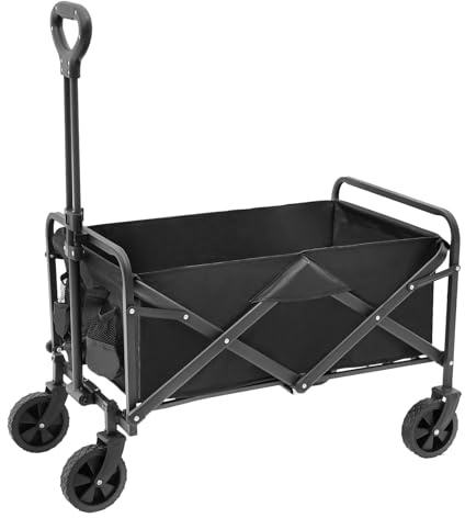 Chariot de transport pliable avec roulettes pivotantes à 360° - Chariot de transport pratique en tissu Oxford pour le camping, le jardinage et les excursions - Charge maximale : 80 kg - Noir