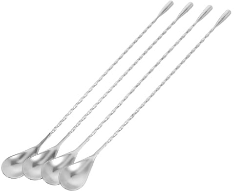 LOLIPPYY 4piezas Cuchara De Cóctel De Acero Inoxidable Agitador para Mezclar Bebidas Mango para Vasos Cafetería y Bar Accesorios Esenciales De Bar