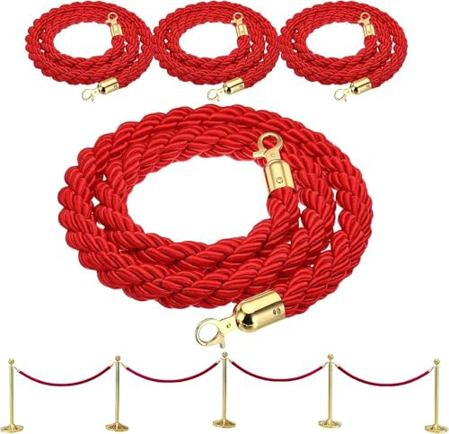 LQSYBHD Corda Stanchion con Ganci,Corda Barriera,Stanchion Rope,Corda per Corrimano,Corda di Controllo della Folla,per Decorazioni per Feste,Cinema(Size:8ft)