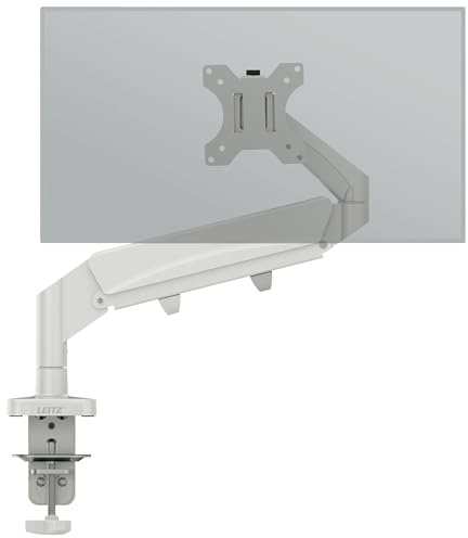 Leitz Ergo Platzsparender Monitorarm für 17–32-Zoll-Monitore, Ergonomischer Monitorständer mit Links-/Rechtsdrehfunktion, Kippfunktion, 9 kg Tragkraft, Hellgrau, 64890085