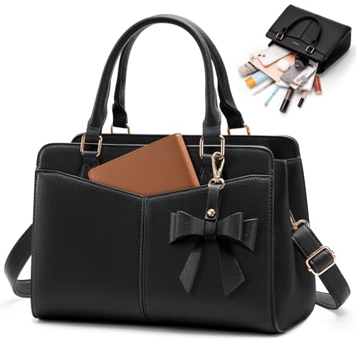 RAINSMORE Borsa Donna Borsa a Mano Donna in Pelle PU Borsetta Tracolla Media Borse a Spalla Tote Bag per Shopping Lavoro Nero