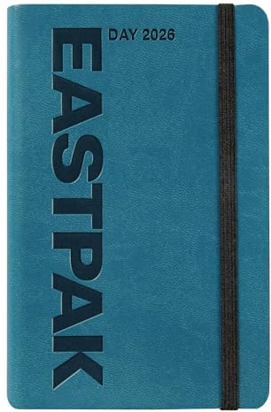 EASTPAK Agenda officiel 2026 Eastpak Agenda journalier 12 mois Midi, planificateur quotidien avec 352 pages, élastique, poche de transport, signet, calendrier 2026 et 2027, format 9 x 14 cm, Teal