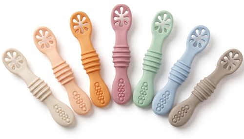 PandaEar 7 Pack Baby Spoons, Soft Silicone Self-Feeding Utensils for Babies & Toddlers, BPA-Free Silicone First Stage Training Spoon with Easy-Grip Handle