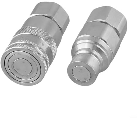 Honseadek FF Ensemble d'accouplement rapide hydraulique à face plate – pour raccords filetés NPT 1/4 3/8 1/2 3/4, connecteurs hydrauliques industriels avec vanne de chasse d'eau, acier au carbone (G1