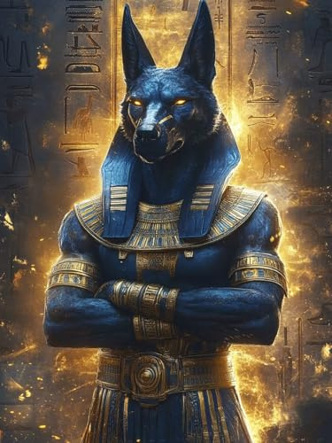 Malen Nach Zahlen Erwachsene Anubis, Malen Nach Zahlen Kinder Mann Paint By Numbers Adult Ölgemälde Set, DIY Handgemalt Ölgemälde Kit, Knitterfreier Leinwand Als Geschenk für Wanddeko 50x70 cm O-7805