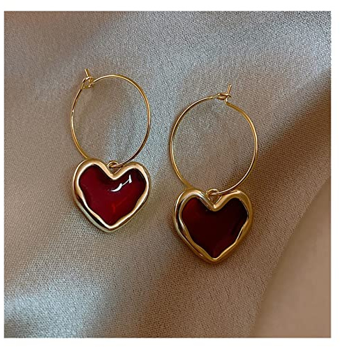 Damörhängen Trend Röd Kärlek Hjärta Dangle Drop Örhängen för kvinnor Guld Enkla öronsmycken Vintage Mode Hoop Punk Goth Boho Örhängen