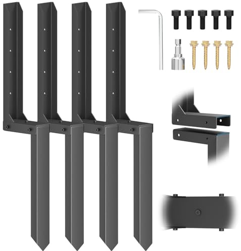 Fence Post Repair Kit 4 Pack, 8mm Double-Layer Thickened Fence Post Anchor & Stakes, Heavy Duty Post Anchor Ground Spike for Repairing Leaning/Broken Wood Support