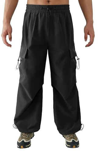 APTRO Mens Cargo Trousers Baggy Joggers Water Resistance Outdoor Hiking Cuffed Casual Pants with 5 Pockets Black XL