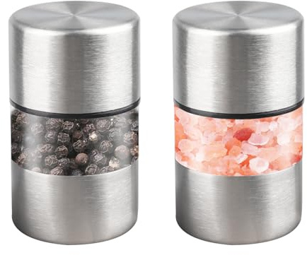 Mini Salt and Pepper Grinder Set Manual Mill Salt Shakers Travel Spice Mill Refillable with Ceramic Core Stainless Steel Shatterproof Acrylic Black Pepper Grinder for Camping Home Kitchen BBQ Outdoor