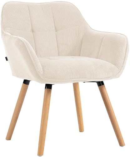 CLP Esszimmerstuhl gepolstert mit Lehne Vienna, Küchenstuhl mit Cordbezug, Sessel mit Holzgestell bis 150 kg belastbar, Farbe:Creme, Gestell Farbe:Natur
