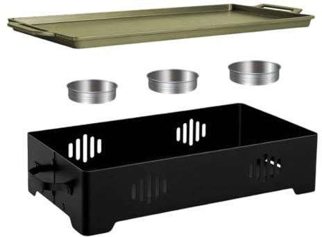 Umllpet Tavolo Scaldavivande per Barbecue, Stufetta con 3 Portacandele (Senza Candele), Piastra Mantieni Calore Alimenti, Vassoio Termico per Esterno, Giardino, Picnic, Feste e Cena all'Aperto