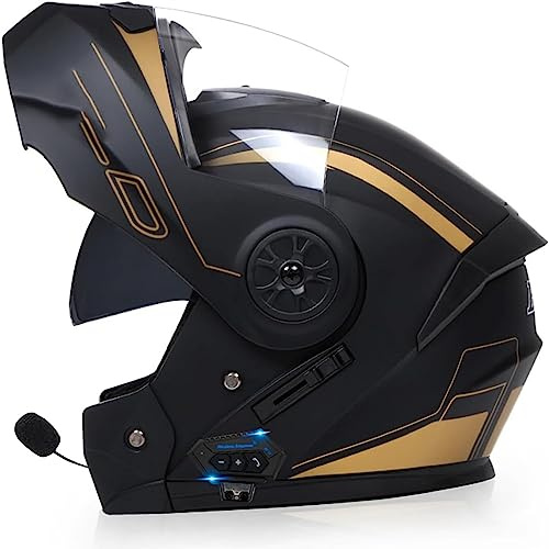 Adultos Modular Bluetooth Integrado Casco Moto Cascos Integrales,ECE Homologado Casco Abatible con Doble Visera Lente Sistema De Ventilación Forro Extraíble para Mujeres Y Hombres