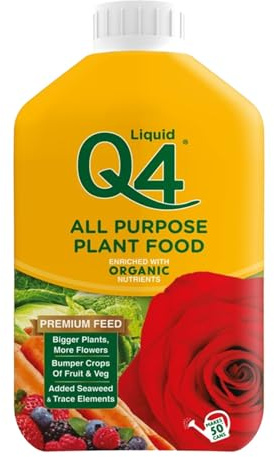 Q4 All Purpose Liquid Plant Food, Multi-Purpose Fertiliser with Organic Nutrients & Seaweed, Liquid Feed for Flowers, Fruits & Vegetables, Bigger Plants & More Blooms, 1L