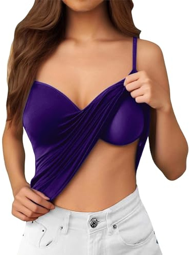 Camiseta interior para mujer con sujetador integrado, básica, camiseta de tirantes monocolor, cuello en V, camisa de sujetador, corte ajustado, blusa ajustable, tirantes delgados