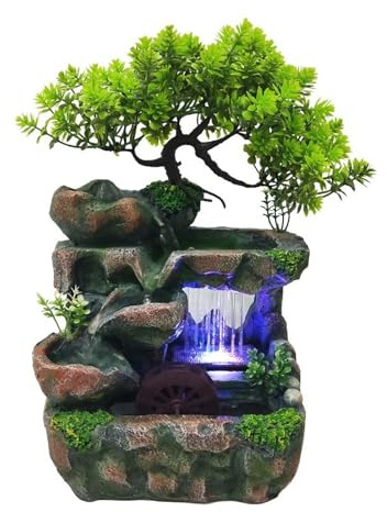 Desktop Water Fountain with LED Light - Indoor Rockery Tabletop Ornament for Home and Office Decoration