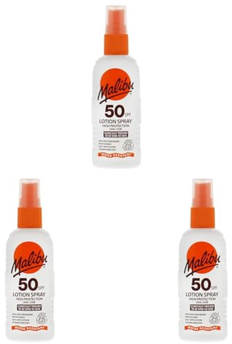 Malibu Sun SPF 50 Lotion Spray, High Protection Sun Cream Spray, Vitamin Enriched Moisturising Sunscreen Lotion for Body, Water Resistant, 100ml (Pack of 3)