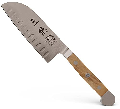 GÜDE Solingen - Santoku mit Kulle geschmiedet, 14 cm, Olivenholz, ALPHA OLIVE, Doppelkropf, Handmade Germany