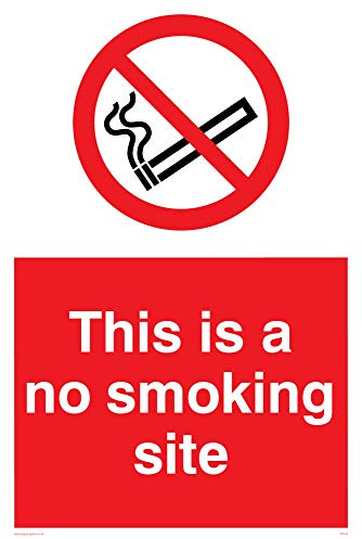 Viking Signs PC537-A4P-1M Schild „This Is A No Smoking Site“, halbstarrer Kunststoff, 300 mm H x 200 mm B, englische Version
