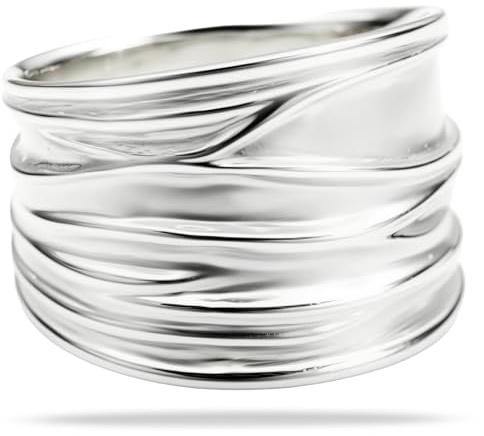 Vinani Ring aus 925 Sterling Silber - Breiter Damenring mit sandgestrahlter Struktur und glänzenden Elementen für Frauen, nickelfrei & antiallergisch, Designed in Deutschland, RBM