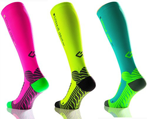 Sport Kompressionsstrumpf under pressure RUNATTACK (Kompression: 18-21mmHg) (neon grün, Gr. 35-38 (Wadenumfang: 28-38cm))