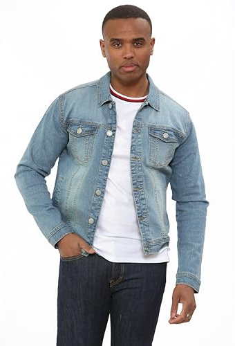 NOROZE Men's Washed Denim Western Trucker Jacket Classic Buttoned-cuffs Casual Outerwear (Blue, M)