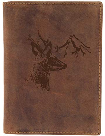 Greenburry Vintage Leder-Ausweismappe mit Jagd-Motiv - Jagdschein-Etui aus Leder - 16,5x12x1 cm