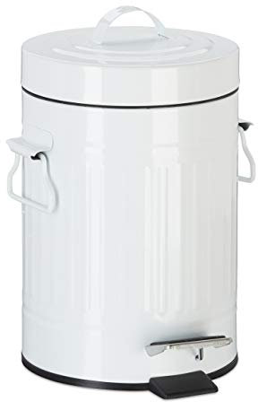 Relaxdays Pattumiera Vintage con Pedale, Cestino per la Spazzatura per Bagno e Cucina, 3 Litri, Bianco