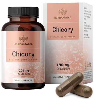 HERBAMAMA Chicory Root Fiber Capsules - 1200mg Chicory Root Powder for Gut Cleanse & Digestive Support - Vegan, Non-GMO Inulin Prebiotic Fiber Supplement