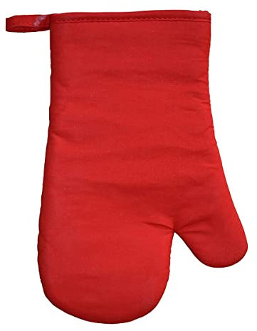 Fackelmann 683378 Guanto da cucina alluminato, guanto da cucina, guanto, guanto protettivo di calore, cotone, alluminio, grigio, rosso, 18,5 x 28,5 cm