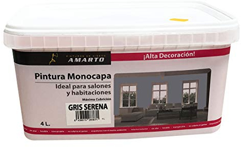 Amarto Pintura Monocapa en cubetas, para decoracion de interiores y exteriores de yeso, cemento, escayola, etc. … (4L, GRIS SERENA)