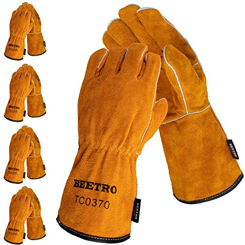 BEETRO Welding Gloves 5 Pairs Cow Leather Forge/Mig/Stick/Tig Welder Heat/Fire Resistant, Mitts for Oven/Grill/Fireplace/Furnace/Stove/Pot Holder/Wood Burner/Animal handling glove with Soft Lining