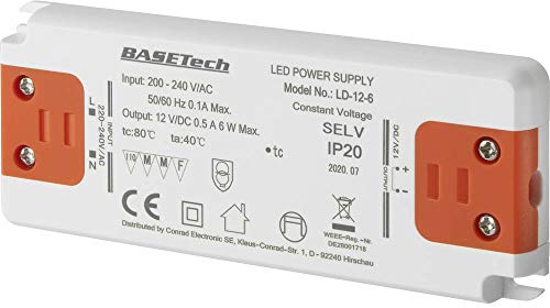Basetech LD-12-6 Transformateur pour LED à tension constante 6 W 0.5 A homologué pour les meubles, surtention, montage