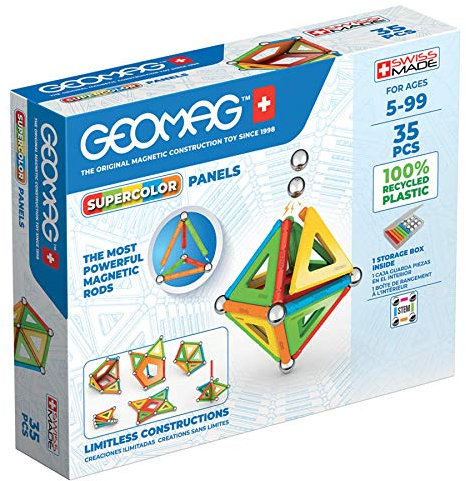 Geomag - Supercolor Costruzioni Magnetiche per Bambini, Giocattolo Magnetico Linea Green 100% Plastica Riciclata, 35 Pezzi