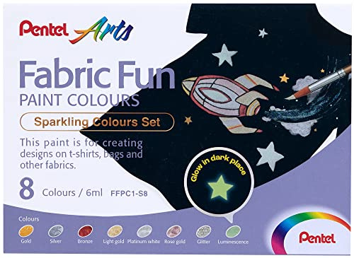 Pentel FFPC1 Fabric Fun Paint Colours, colori per tessuto in tubo, set colori sparkling 8 pz