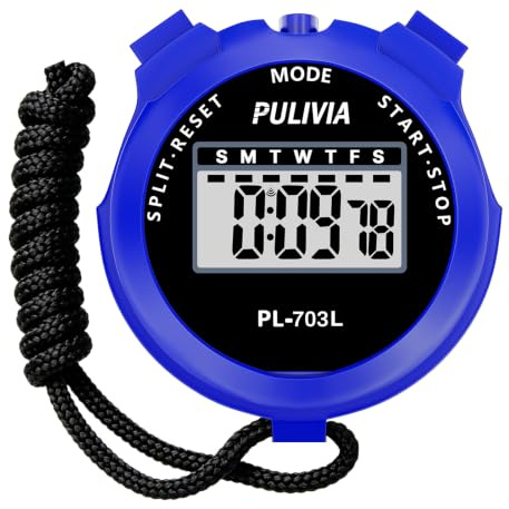PULIVIA Sports Stopwatch Timer Digital Stopwatch with Clock Calendar Alarm Large Display, Stop watch for Sports Coaches Swimming Running, Blue
