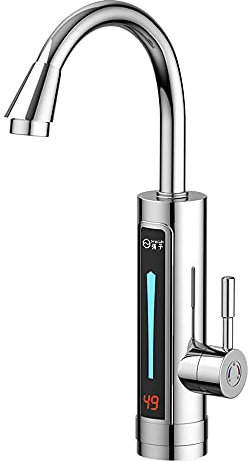 220V Electric Instant Heating Tap,Mixer Tap Instant Tankless Electric Hot Water Heater Faucet with LED Digital Display for Kitchen Sink,UK Plug