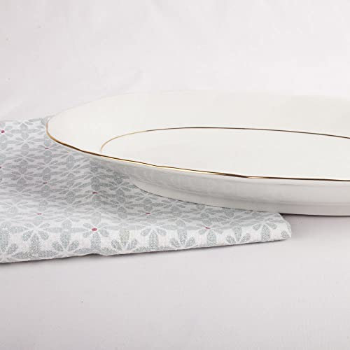 FranquiHOgar - Bandeja, fuente pequeña, rabanera para servir comida y decoración - porcelana blanca con filo de oro 25 cm oval | Lubeck